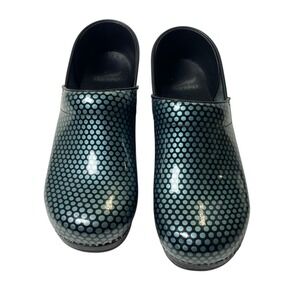 Dansko Shoes Womens Size 10.5 Blue Professional Clogs Polka Dot Patent Leather